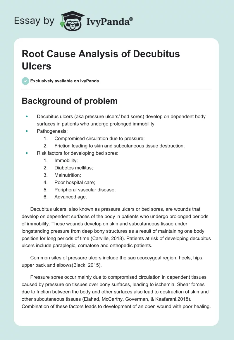 Root Cause Analysis of Decubitus Ulcers. Page 1