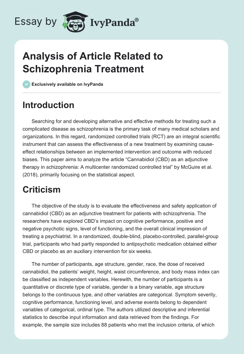 Analysis of Article Related to Schizophrenia Treatment. Page 1
