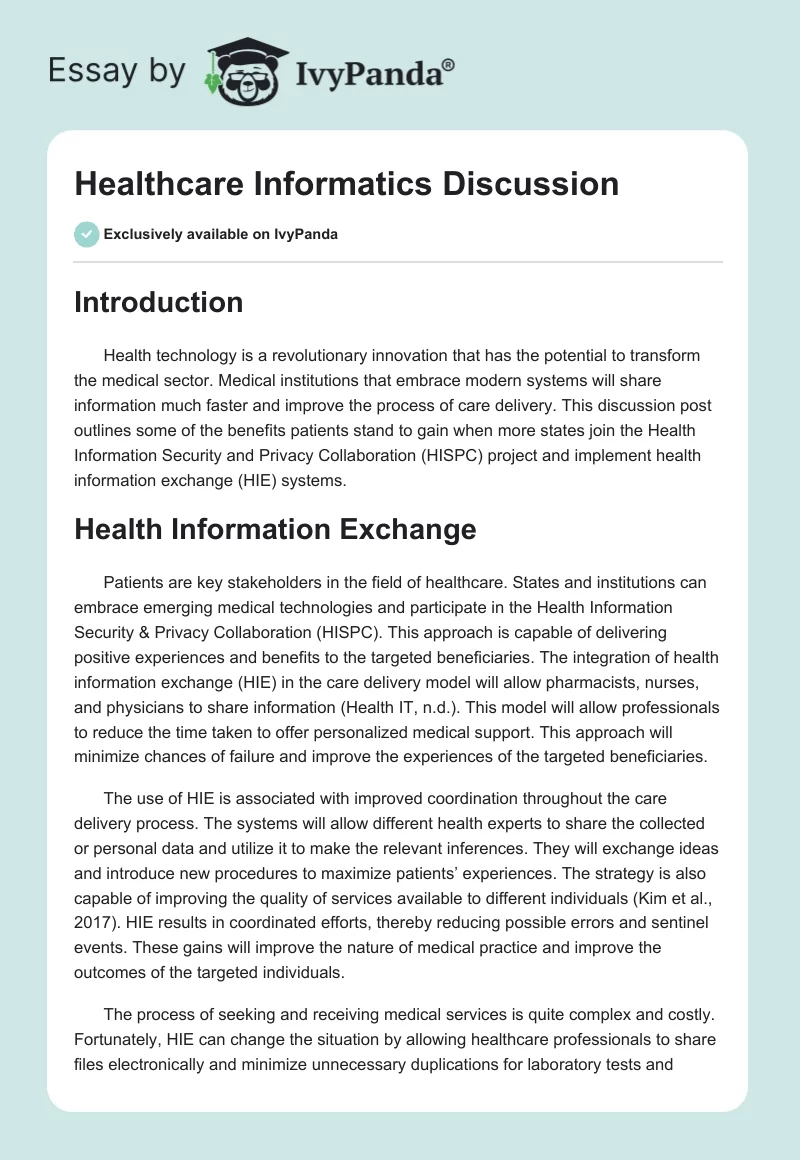 Healthcare Informatics Discussion. Page 1
