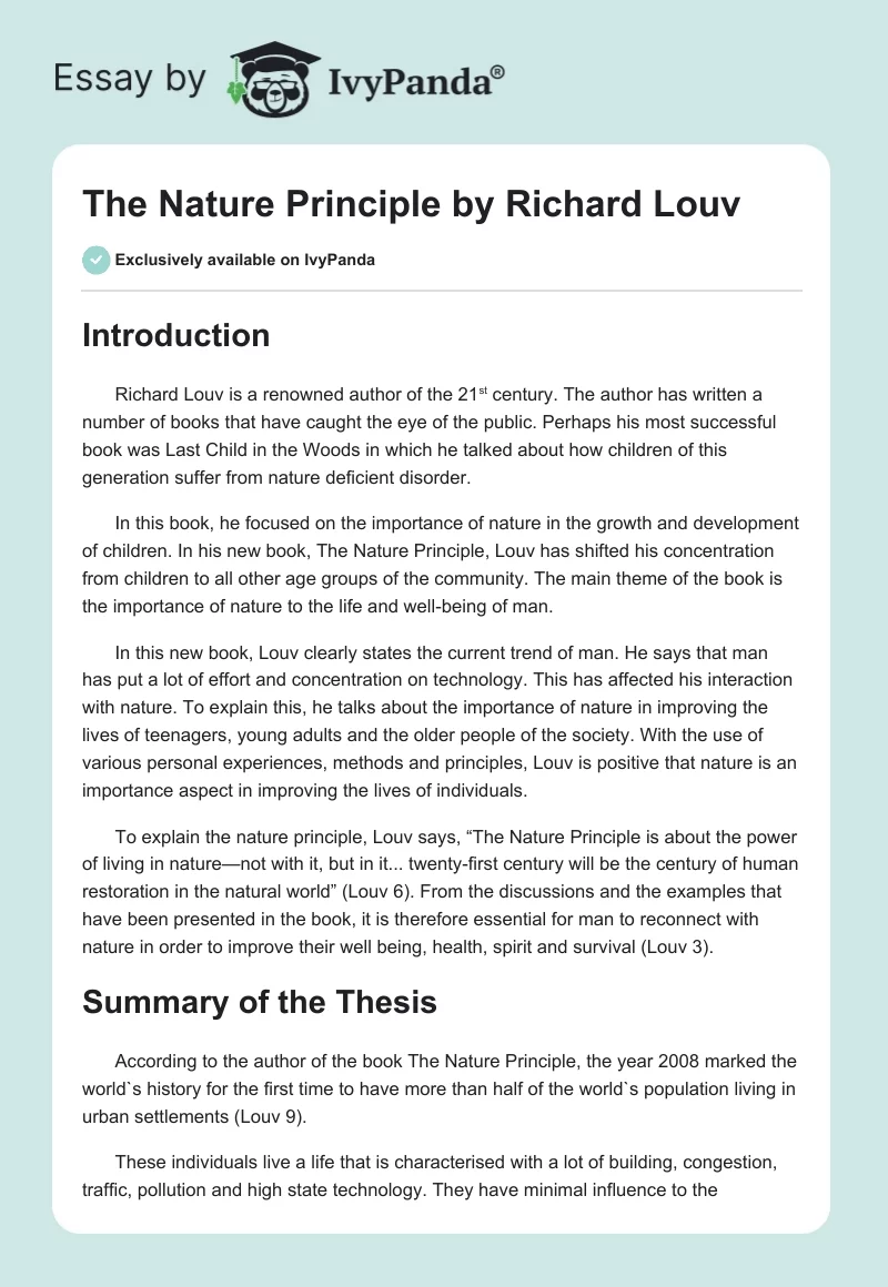 "The Nature Principle" by Richard Louv. Page 1