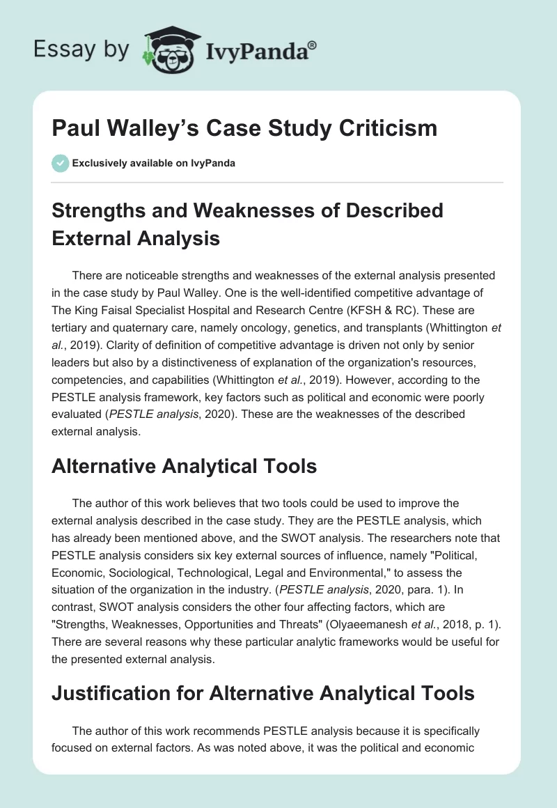 Paul Walley’s Case Study Criticism. Page 1