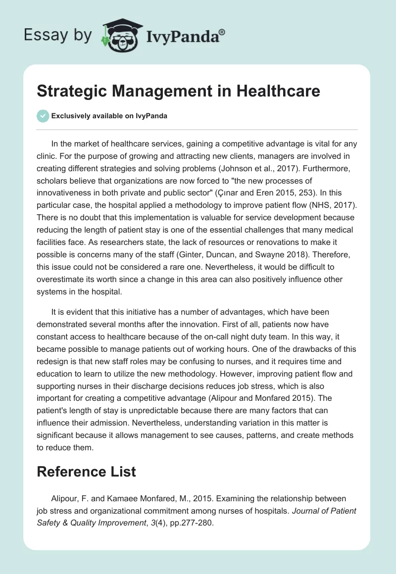 Strategic Management in Healthcare. Page 1