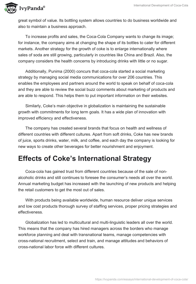 International Development of Coca-Cola. Page 2