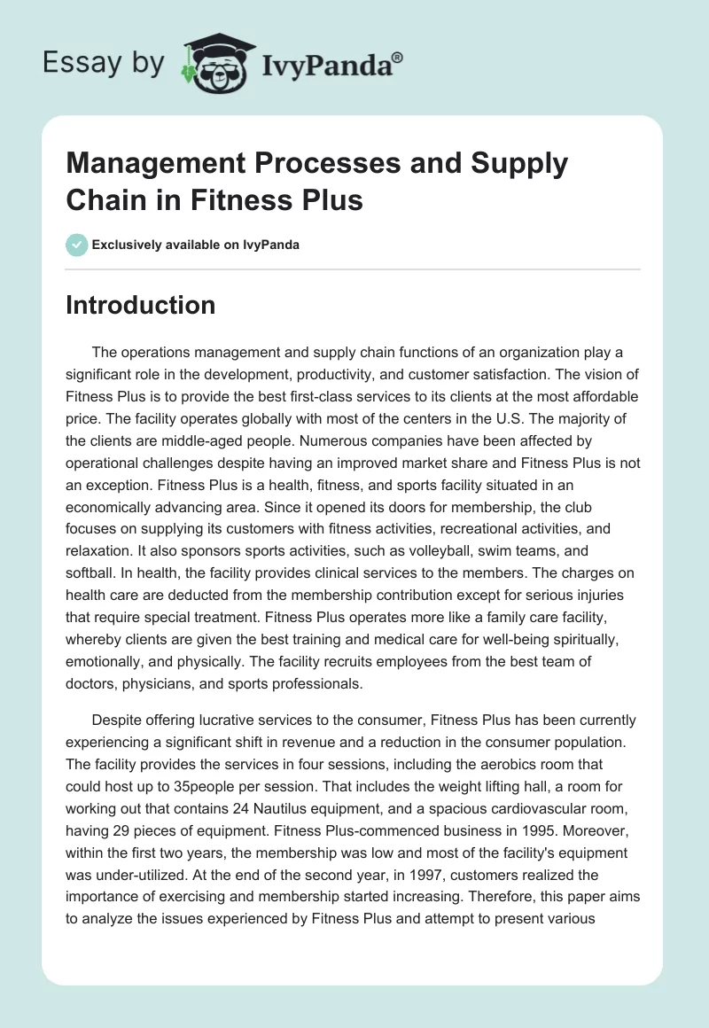 Management Processes and Supply Chain in Fitness Plus. Page 1