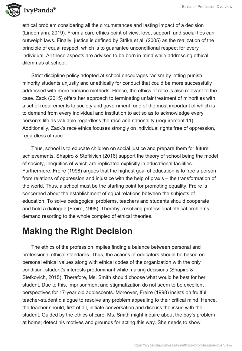 Ethics of Profession Overview. Page 2