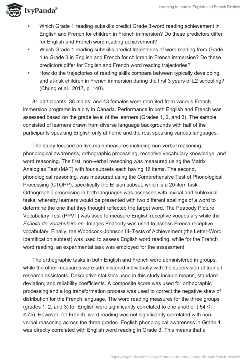 "Learning to read in English and French" Review. Page 2