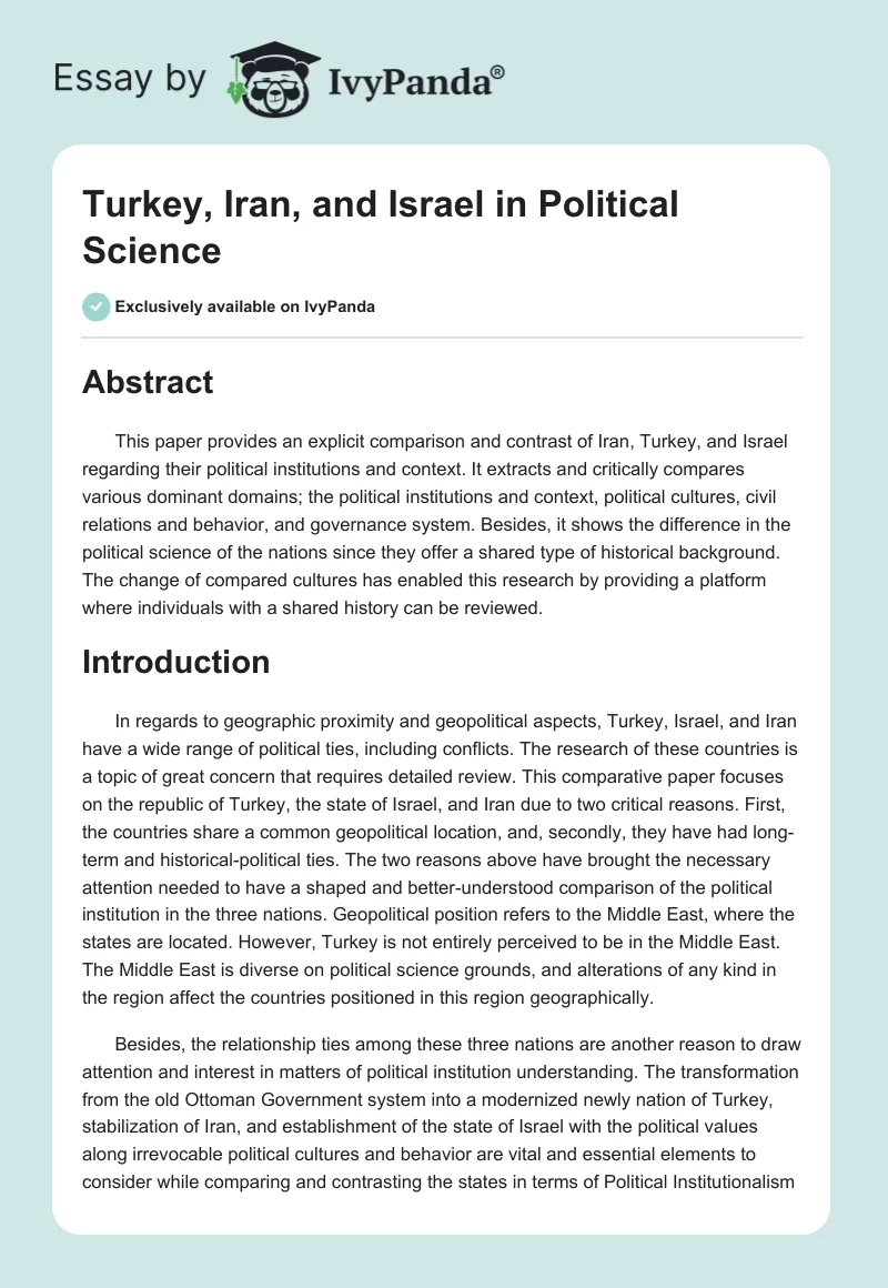 Turkey, Iran, and Israel in Political Science. Page 1