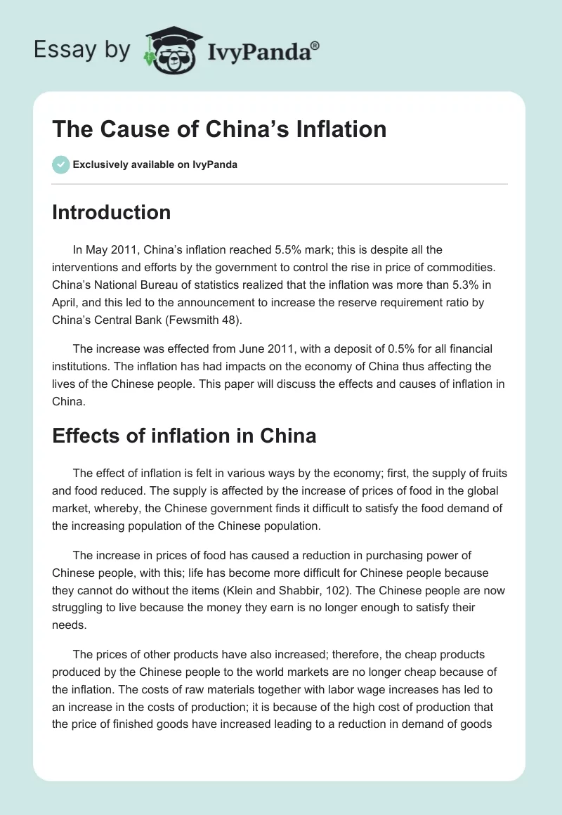 The Cause of China’s Inflation. Page 1