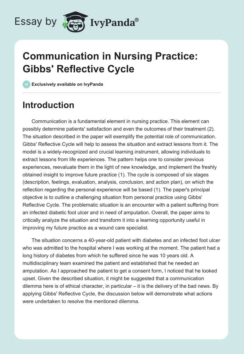 Communication in Nursing Practice: Gibbs' Reflective Cycle. Page 1