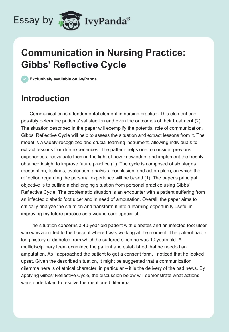 Communication In Nursing Practice Gibbs Reflective Cycle 1480 Words 