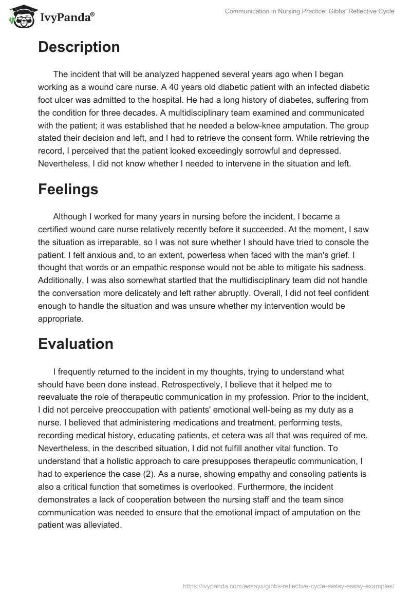 Communication in Nursing Practice: Gibbs' Reflective Cycle. Page 2