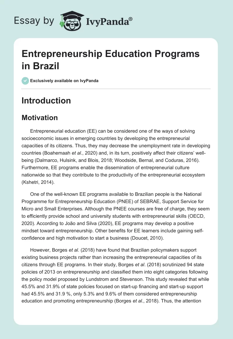 Entrepreneurship Education Programs in Brazil. Page 1
