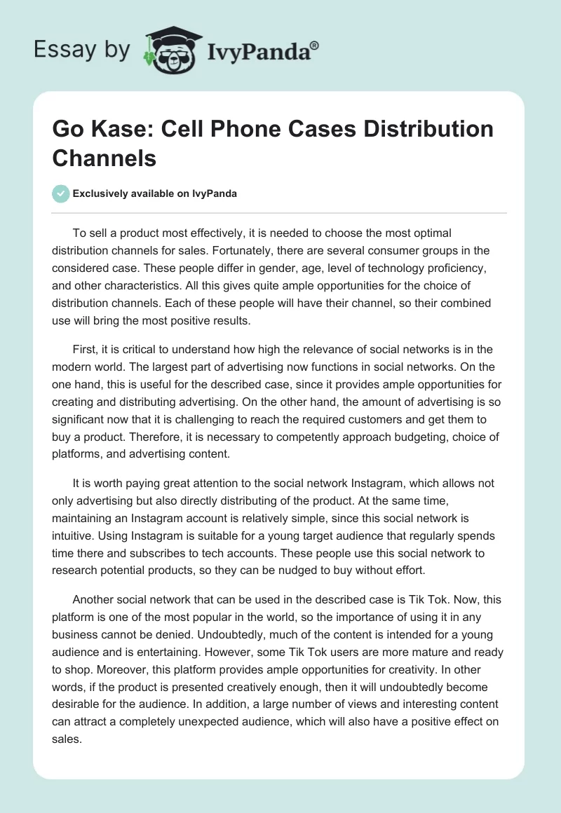 Go Kase: Cell Phone Cases Distribution Channels. Page 1