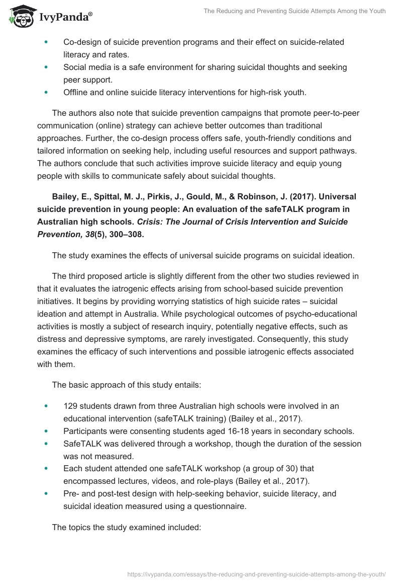 The Reducing and Preventing Suicide Attempts Among the Youth. Page 3