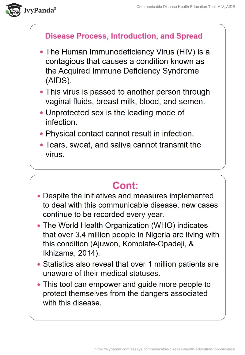 Communicable Disease Health Education Tool: HIV, AIDS. Page 2
