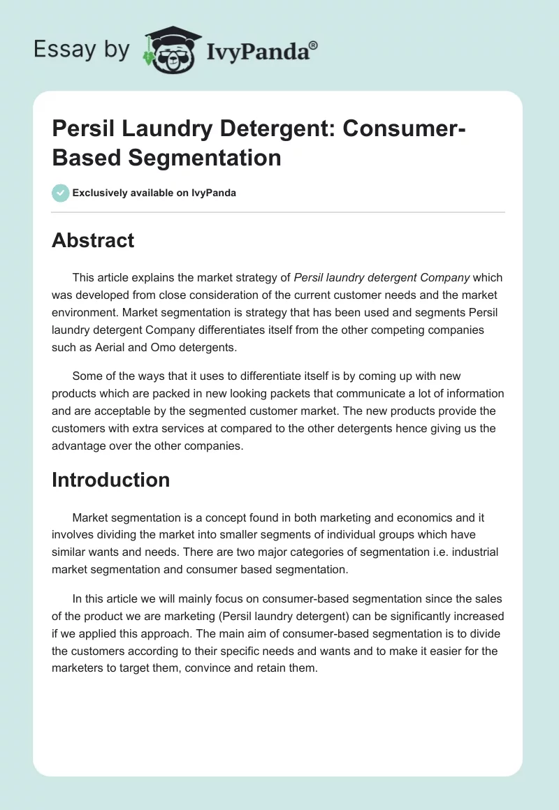 Persil Laundry Detergent: Consumer-Based Segmentation. Page 1