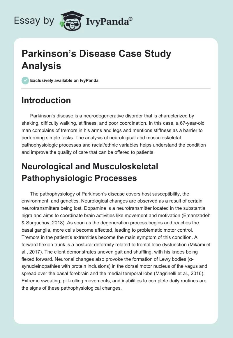 Parkinson’s Disease Case Study Analysis. Page 1