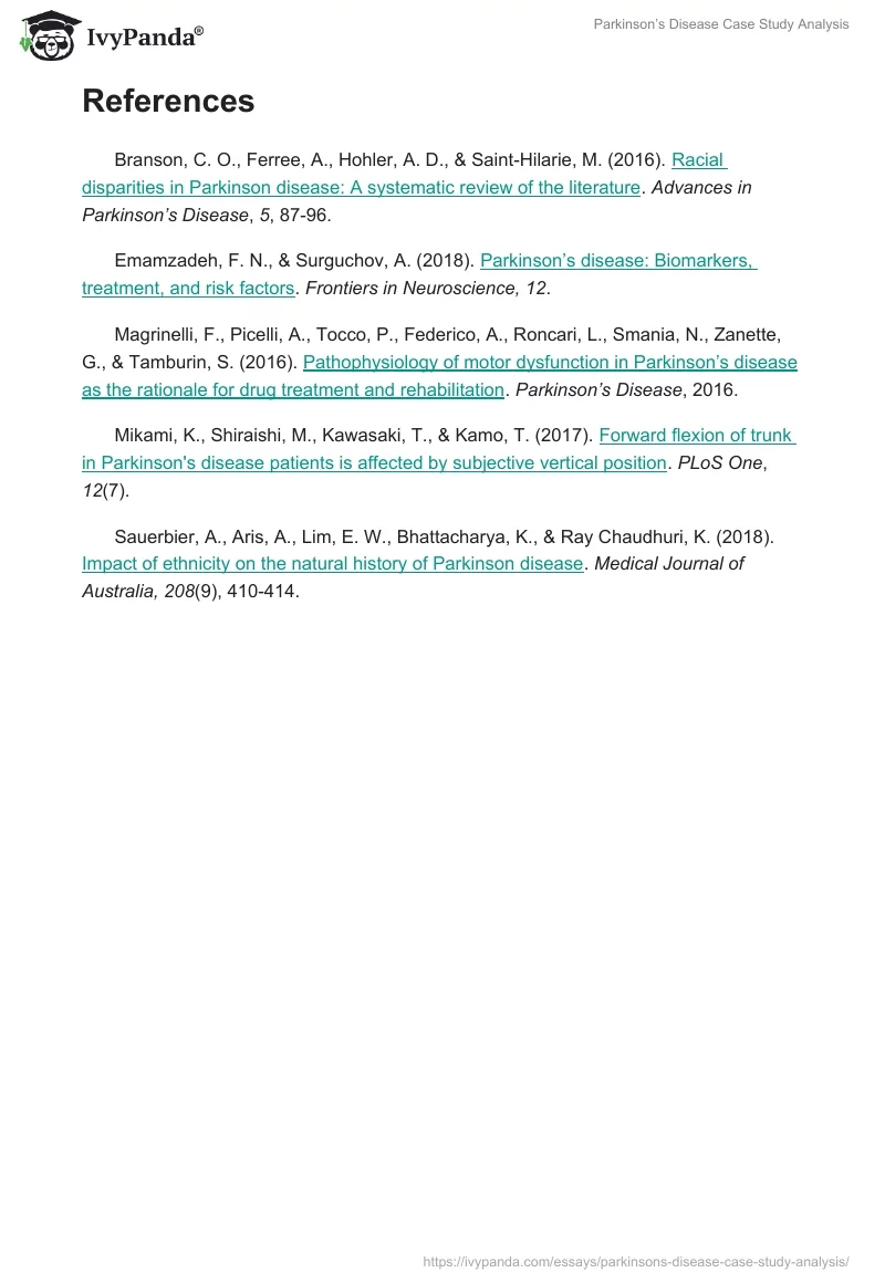 Parkinson’s Disease Case Study Analysis. Page 3