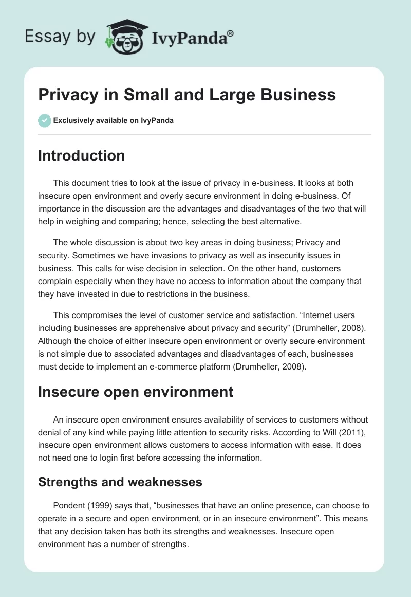 Privacy in Small and Large Business. Page 1