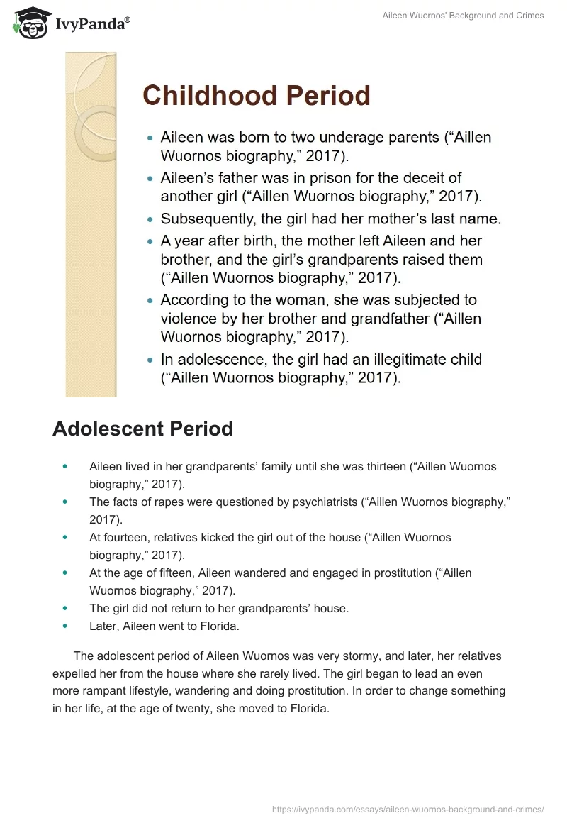 Aileen Wuornos' Background and Crimes. Page 2