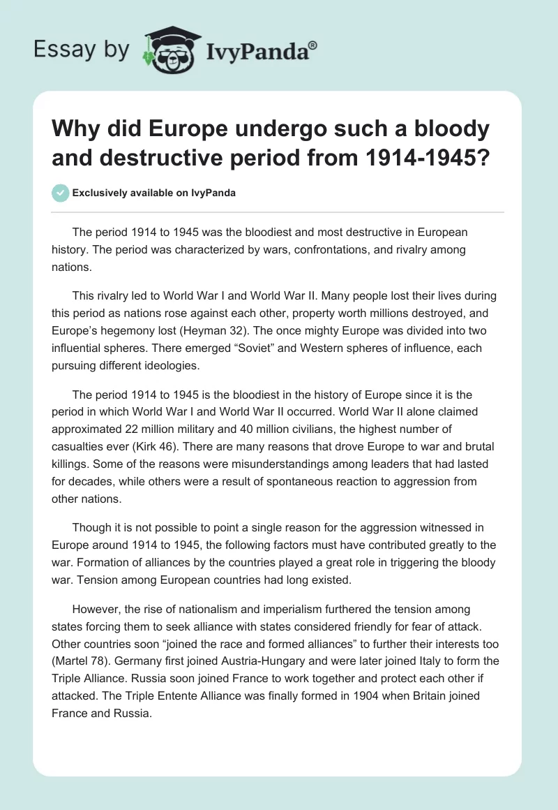 Why did Europe undergo such a bloody and destructive period from 1914-1945?. Page 1