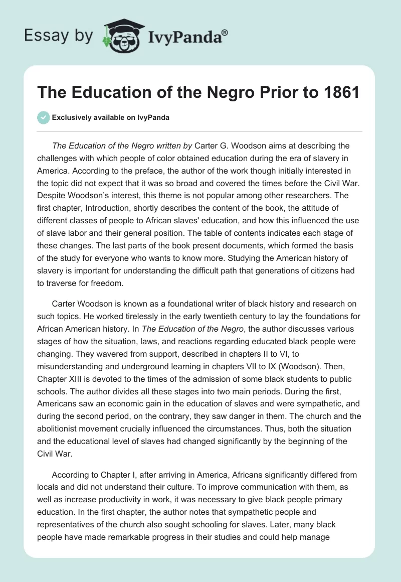 The Education of the Negro Prior to 1861. Page 1