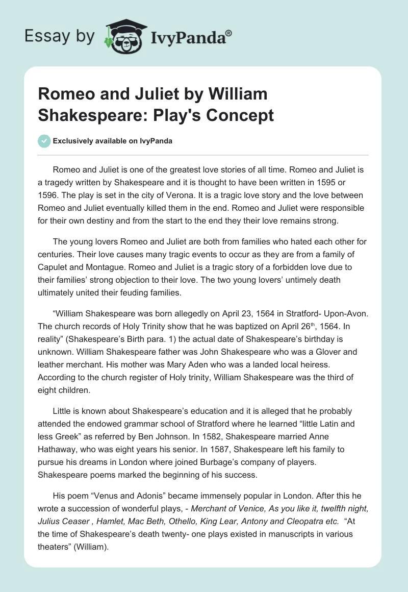 "Romeo and Juliet" by William Shakespeare: Play's Concept. Page 1