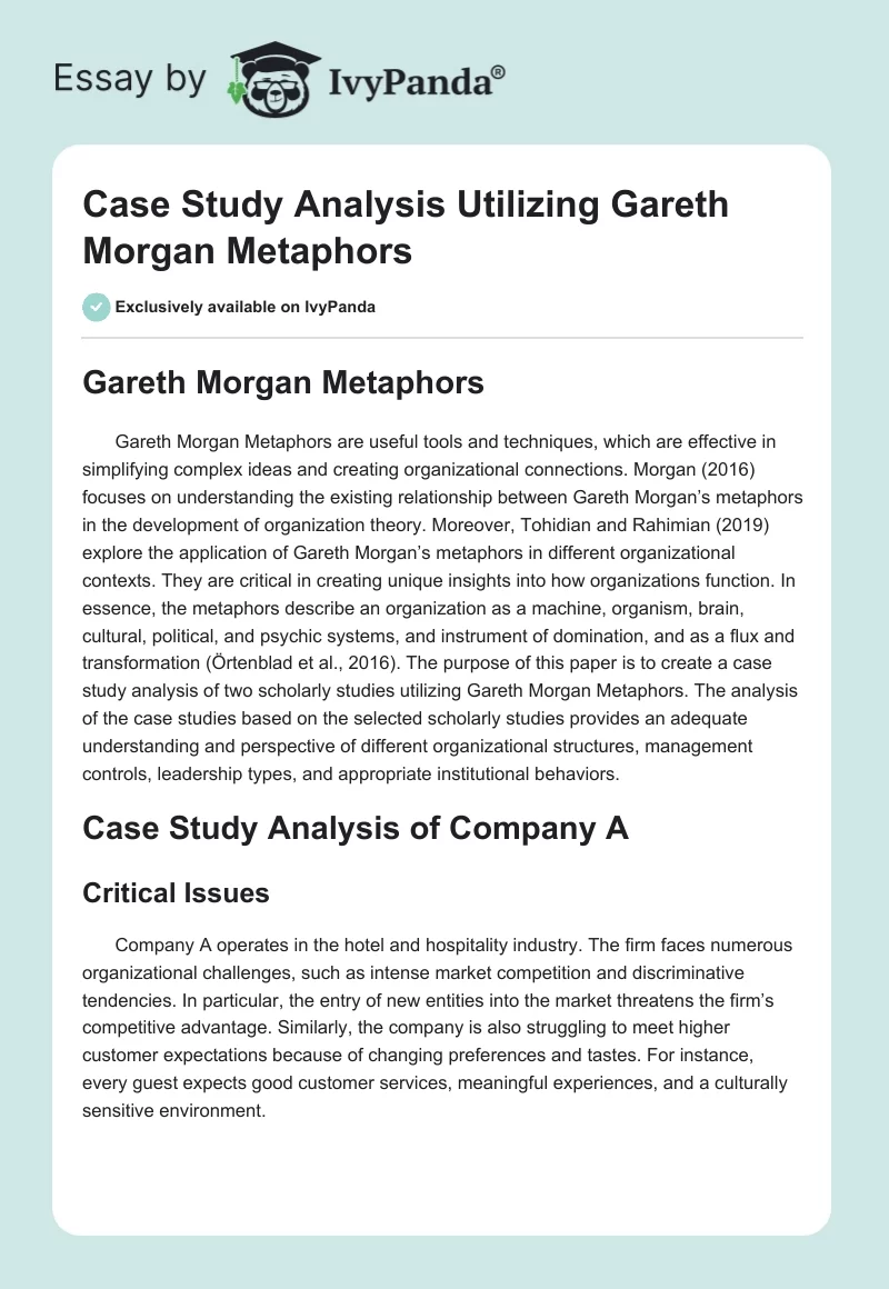 Case Study Analysis Utilizing Gareth Morgan Metaphors. Page 1