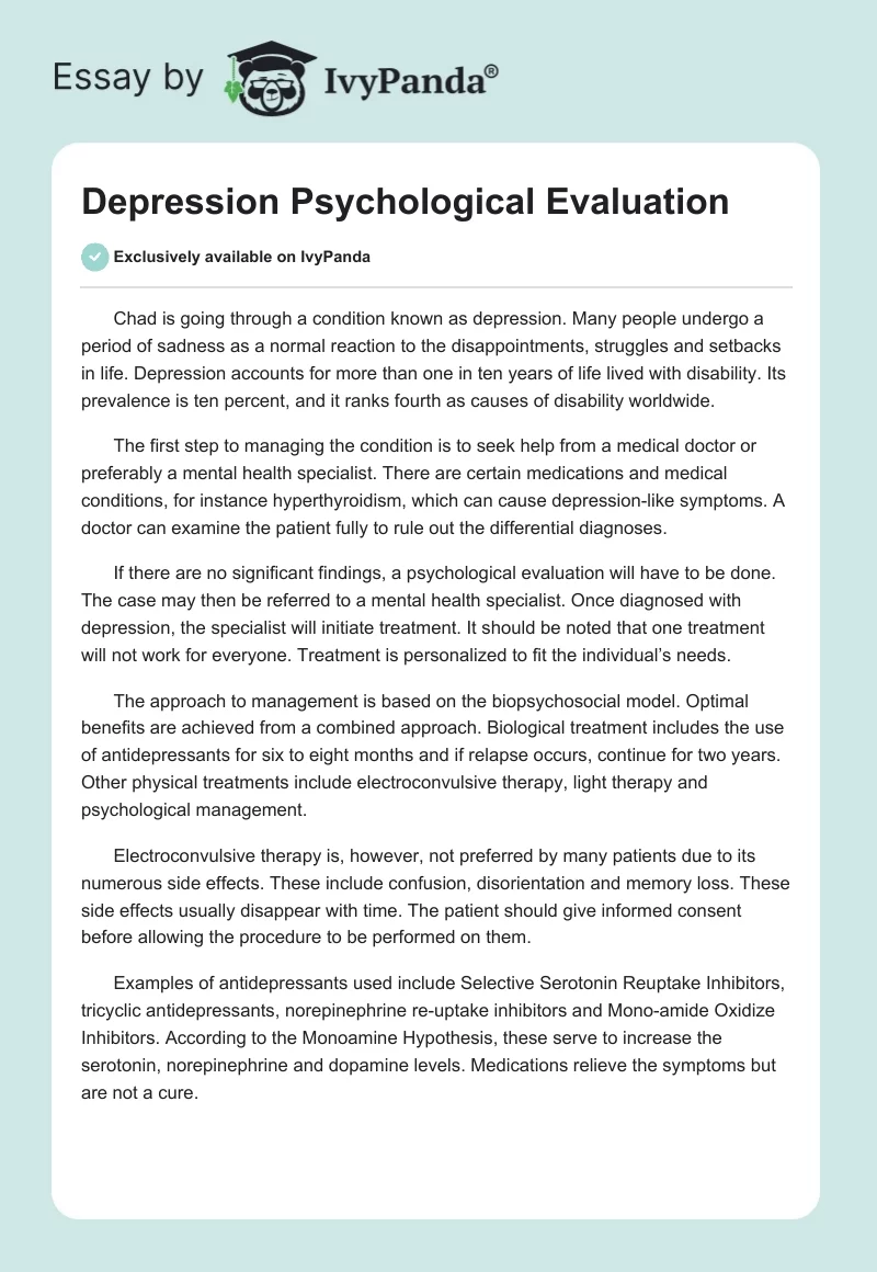 Depression Psychological Evaluation. Page 1