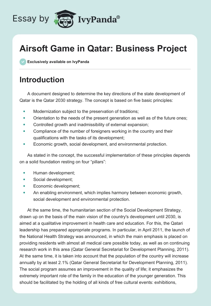 Airsoft Game in Qatar: Business Project. Page 1