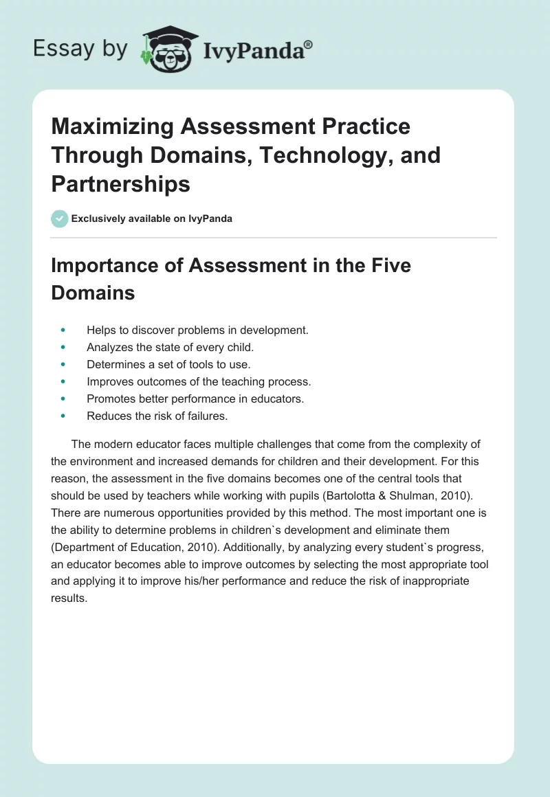 Maximizing Assessment Practice Through Domains, Technology, and Partnerships. Page 1