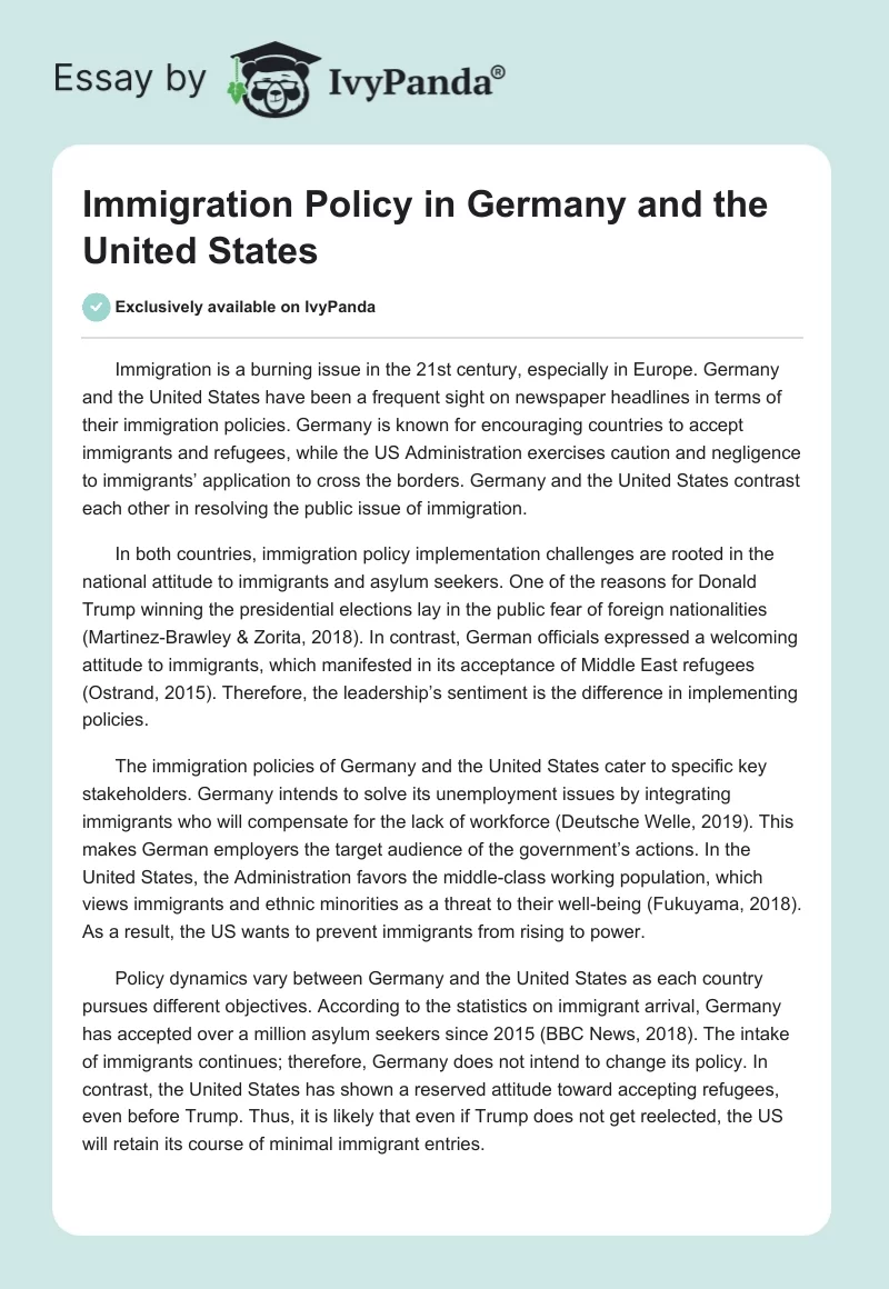 Immigration Policy in Germany and the United States. Page 1