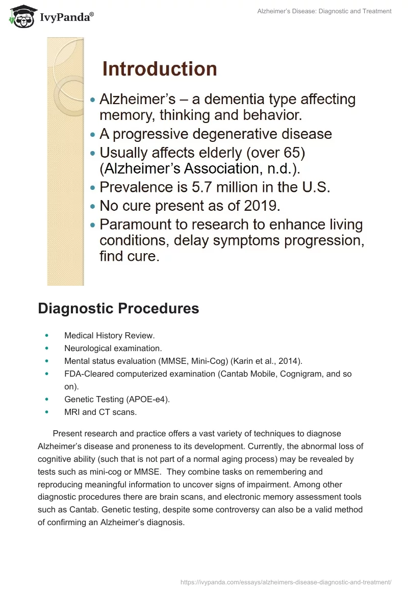 Alzheimer’s Disease: Diagnostic and Treatment. Page 2