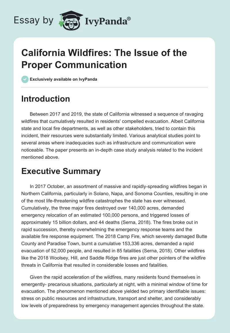 California Wildfires: The Issue of the Proper Communication. Page 1