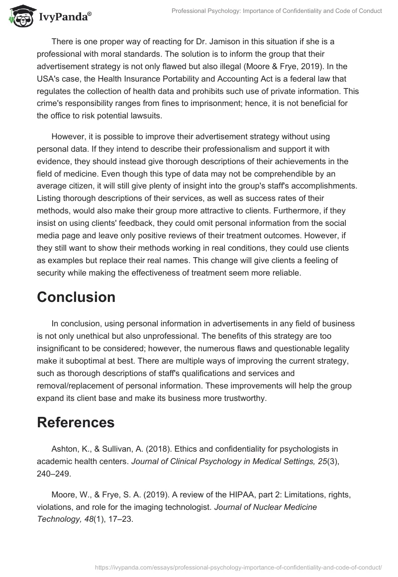 Professional Psychology: Importance of Confidentiality and Code of Conduct. Page 2