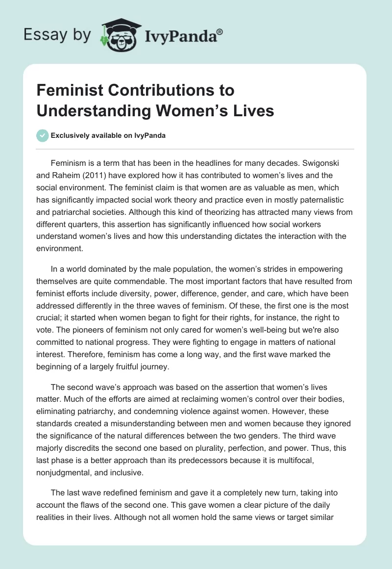 Feminist Contributions to Understanding Women’s Lives. Page 1