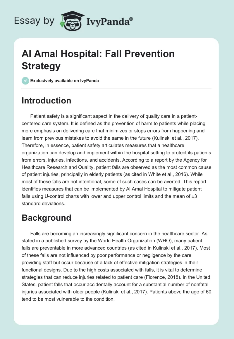 Al Amal Hospital: Fall Prevention Strategy. Page 1