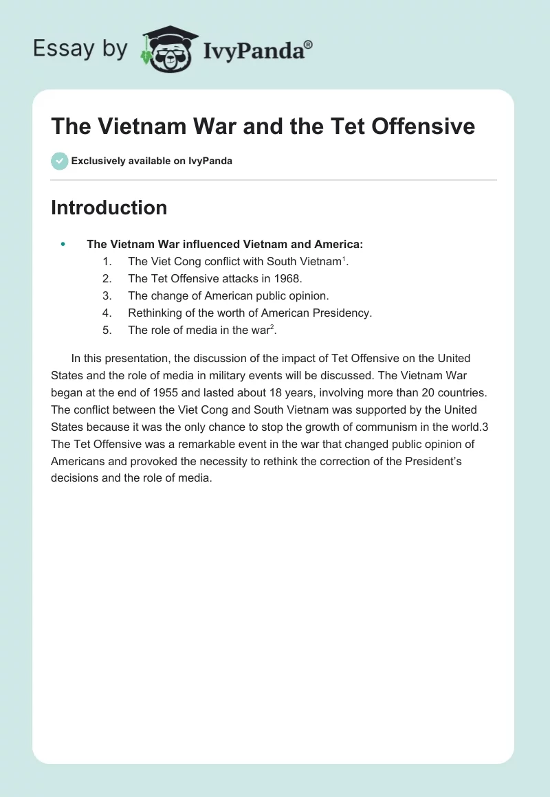 The Vietnam War and the Tet Offensive. Page 1