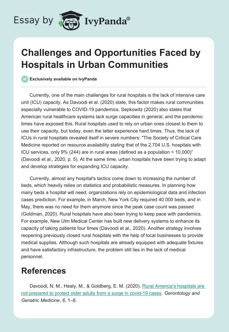 Challenges and Opportunities Faced by Hospitals in Urban Communities. Page 1