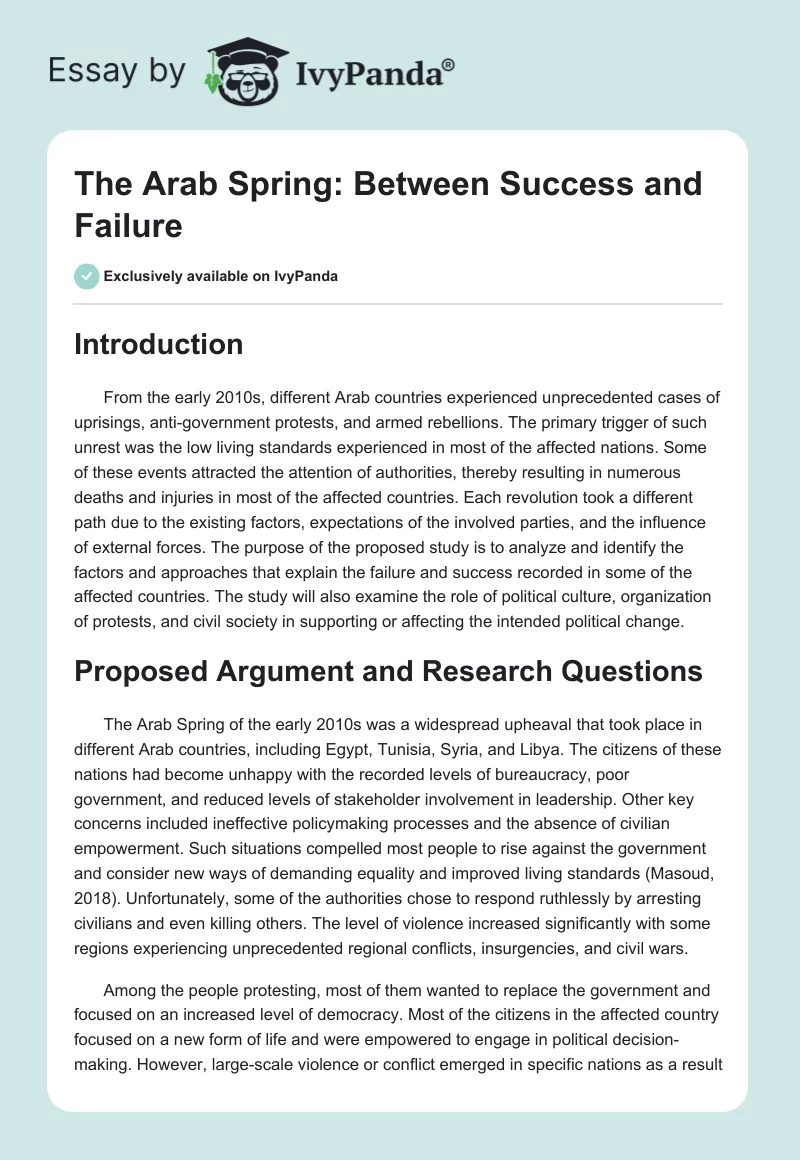 The Arab Spring: Between Success and Failure. Page 1