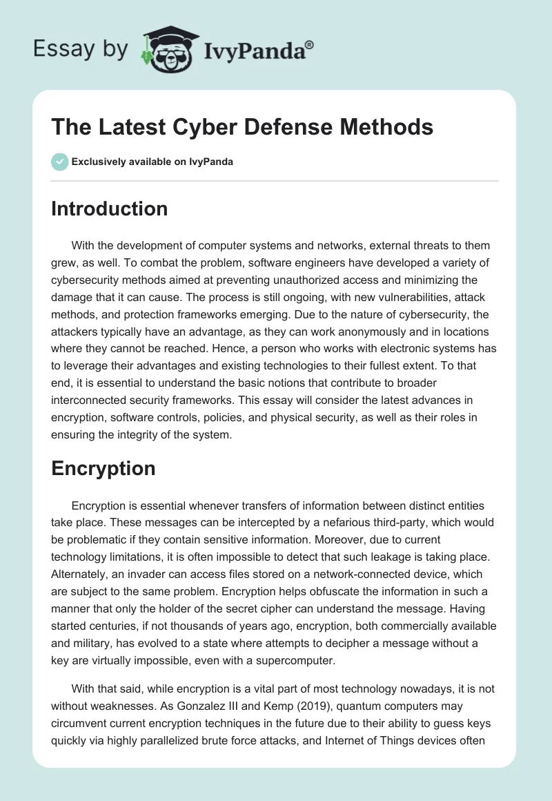 The Latest Cyber Defense Methods. Page 1