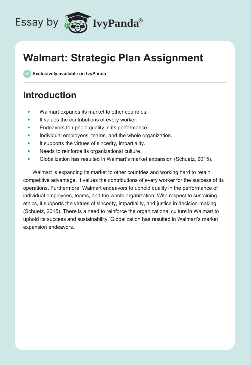 Walmart: Strategic Plan Assignment. Page 1