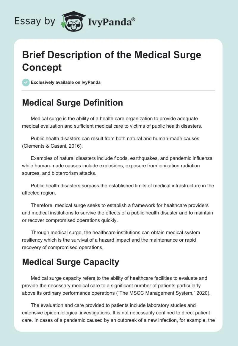 Brief Description of the Medical Surge Concept. Page 1