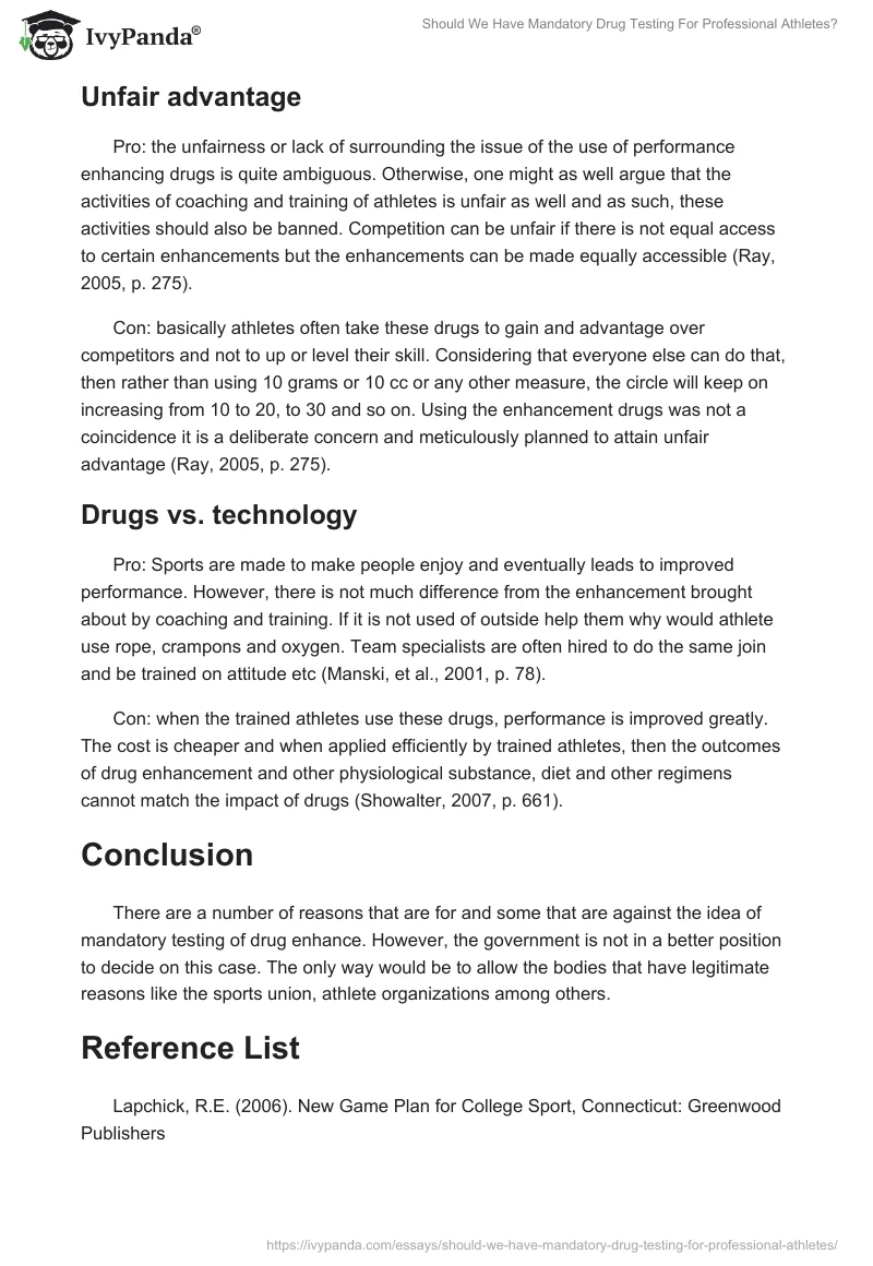 Should We Have Mandatory Drug Testing For Professional Athletes?. Page 5