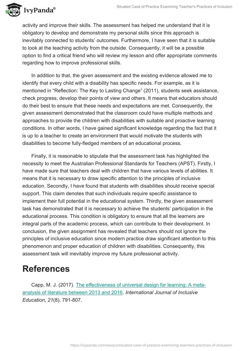 Situated Case of Practice Examining Teacher's Practices of Inclusion. Page 5