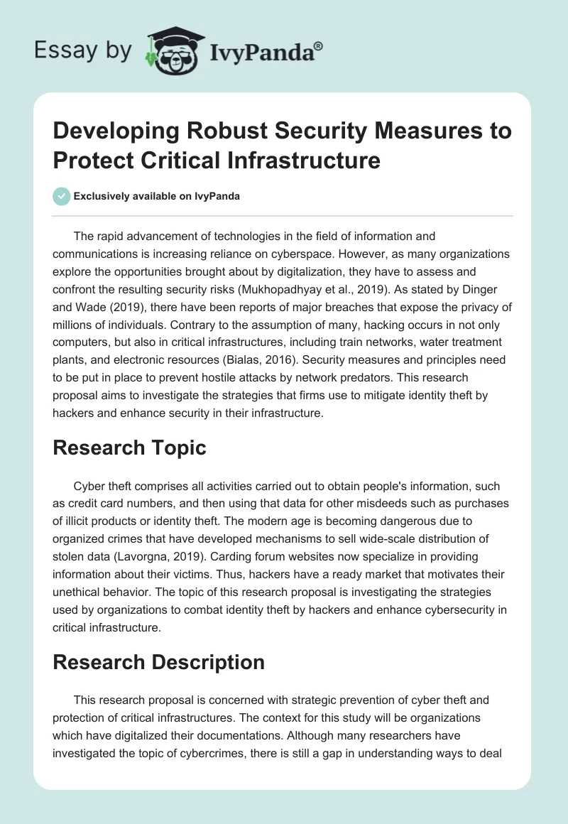 Developing Robust Security Measures to Protect Critical Infrastructure. Page 1