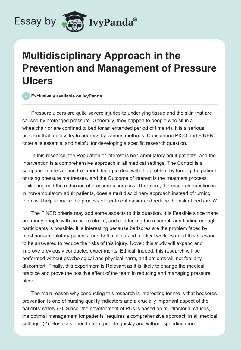 Multidisciplinary Approach in the Prevention and Management of Pressure Ulcers. Page 1
