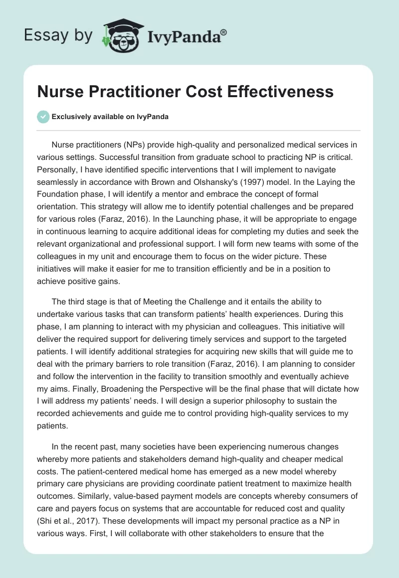 Nurse Practitioner Cost Effectiveness. Page 1