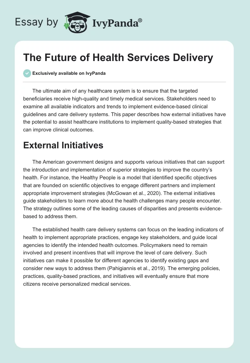 The Future of Health Services Delivery. Page 1