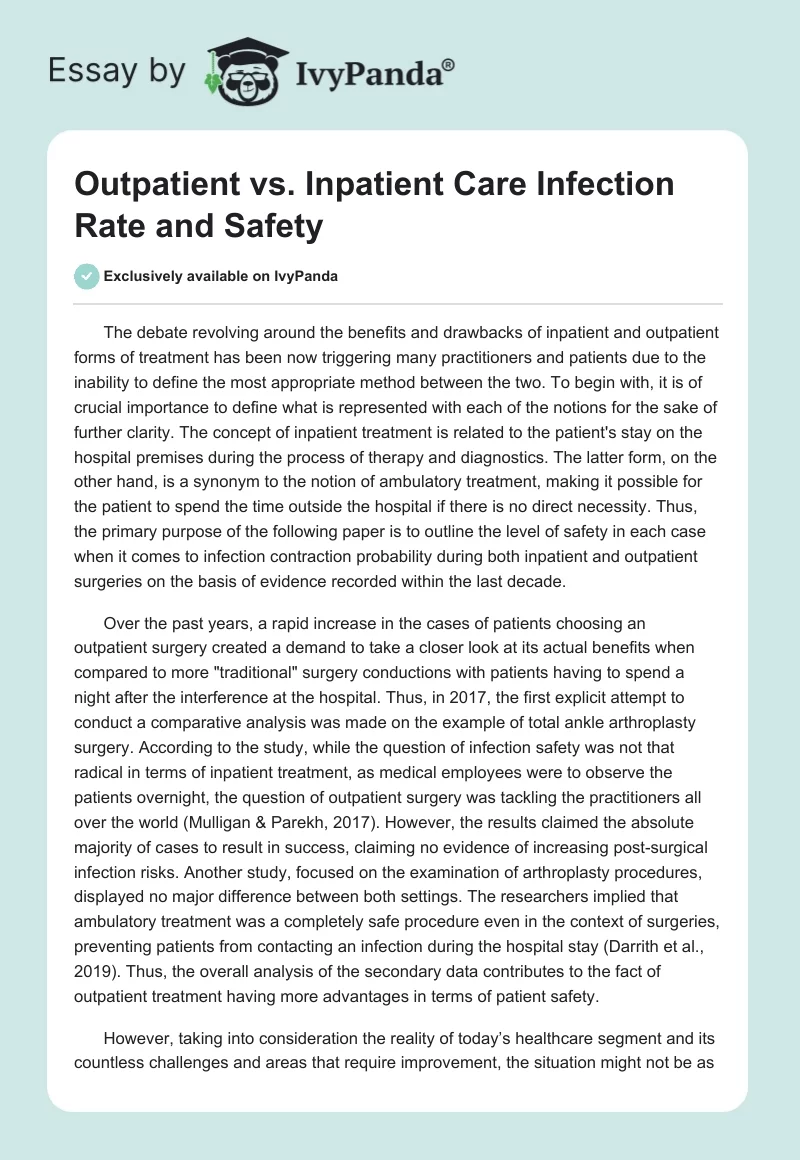 Outpatient vs. Inpatient Care Infection Rate and Safety. Page 1
